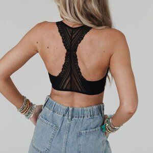 NWT Three Bird Nest Evermore Seamless Lace Racerback Bralette Black Size Medium